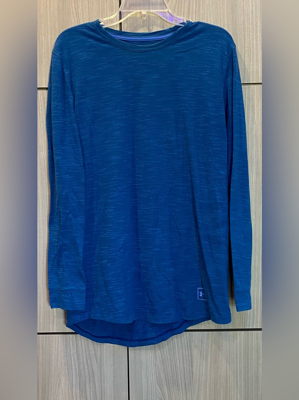 Under Armour Shirt Blue Marled Fabric Large Fitted Long Sleeve